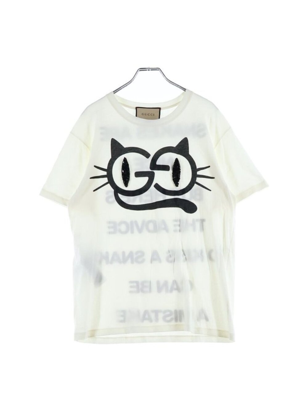 Gucci Cat Eye Rhinestone Print Embroidery Crew Neck Short Sleeve T-Shirt White